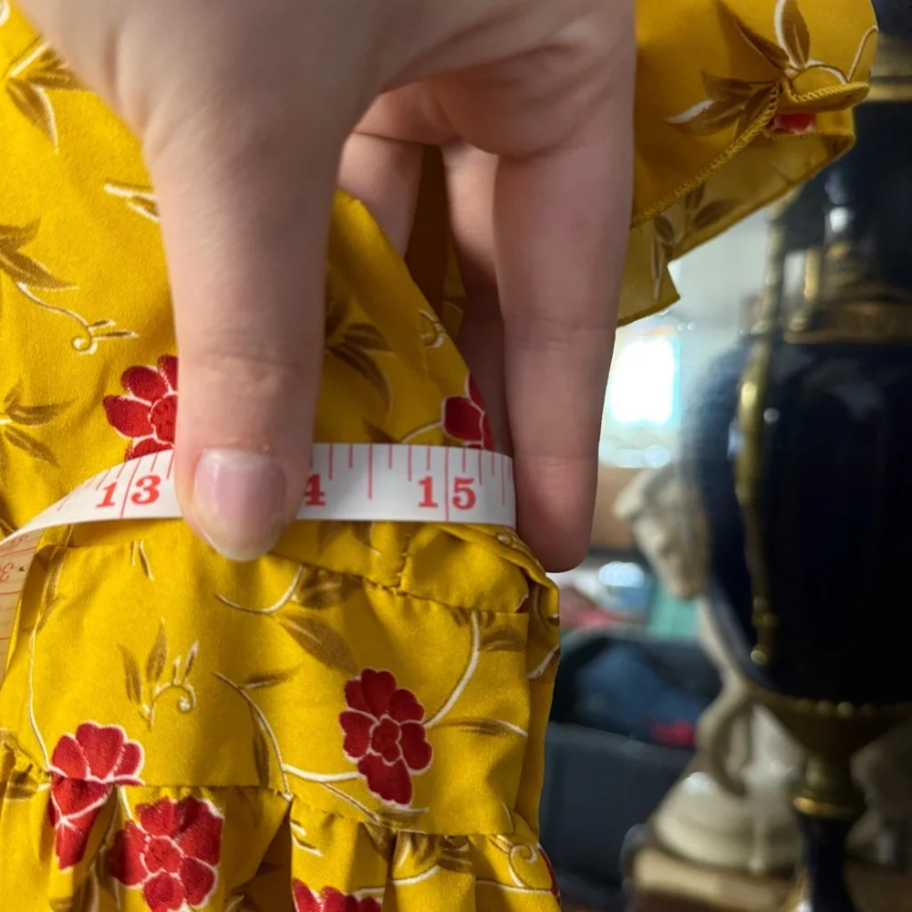 Floral Yellow and Red Handmade Lightweight Maxi Wrap Dress with Belt - Picture 8 of 9
